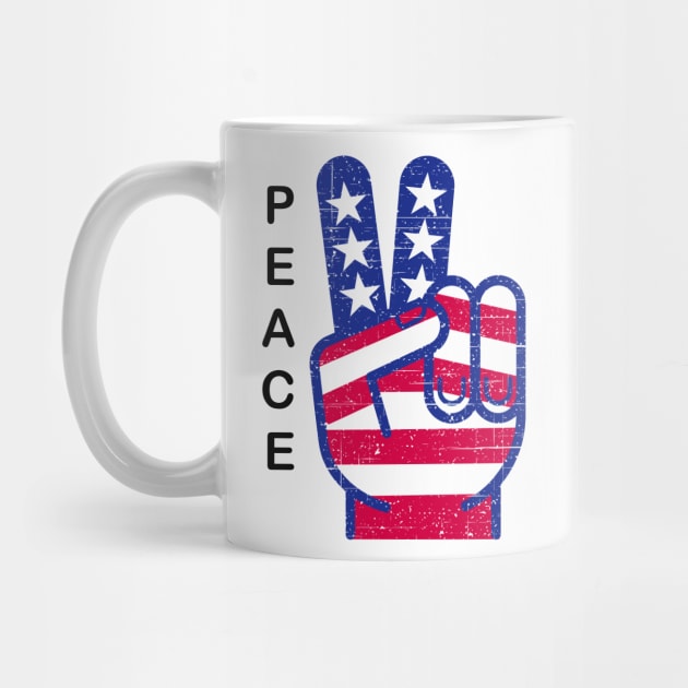 PATRIOTIC PEACE SIGN RED WHITE AND BLUE RETRO (word: PEACE) by Long-N-Short-Shop